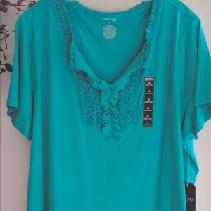 St John's Bay Aqua Ruffle Top Cotton 3x